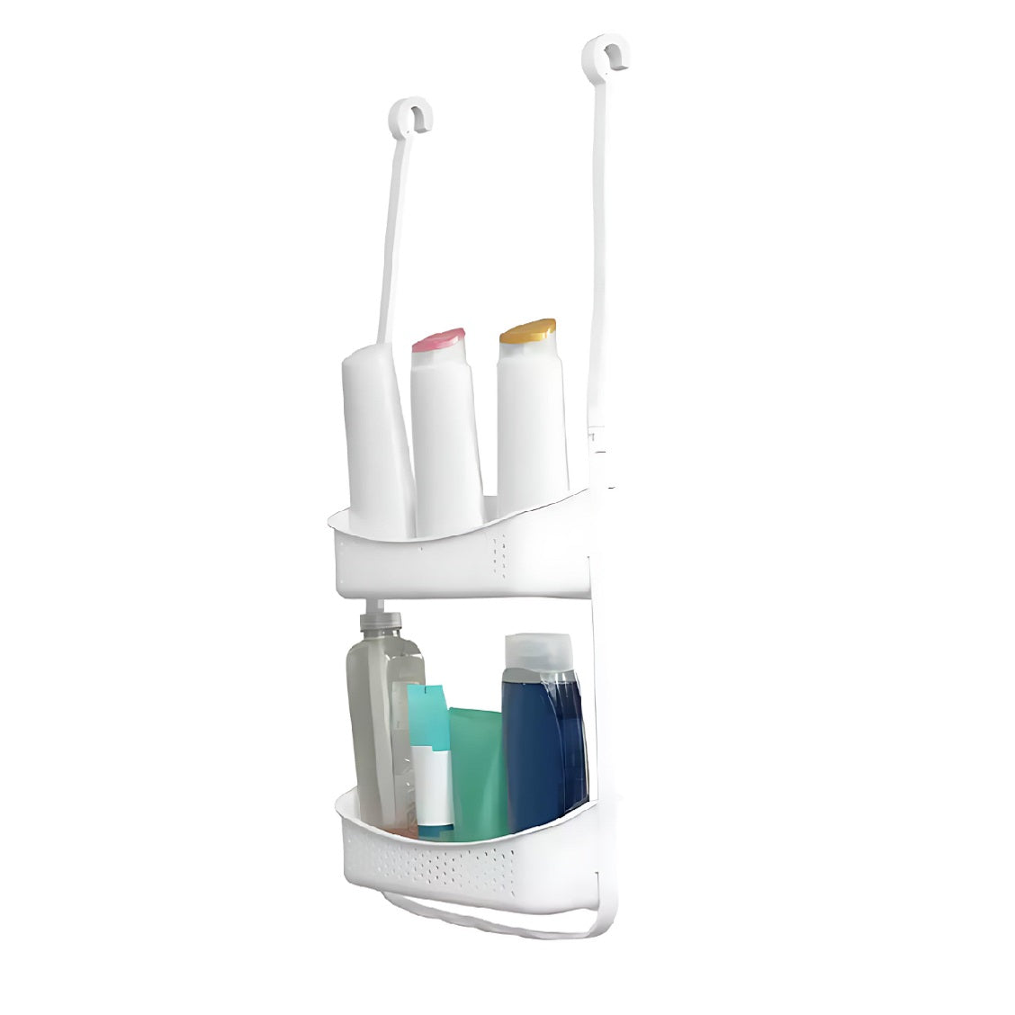 Addis 2 Tier Shower Caddy White H73cm x W32cm x D11cm 519812 | Convenient | Features Built in Drainage Holes | 100 Percent Plastic - Resistant to Rust and Corrosion | Robust | Easy Clean | Suction Cups and Hooks for Easy Installation