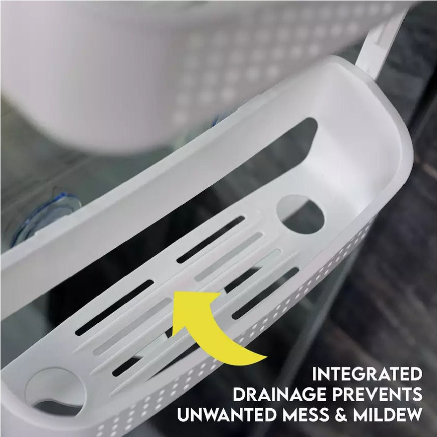 Addis 2 Tier Shower Caddy White H73cm x W32cm x D11cm 519812 | Convenient | Features Built in Drainage Holes | 100 Percent Plastic - Resistant to Rust and Corrosion | Robust | Easy Clean | Suction Cups and Hooks for Easy Installation