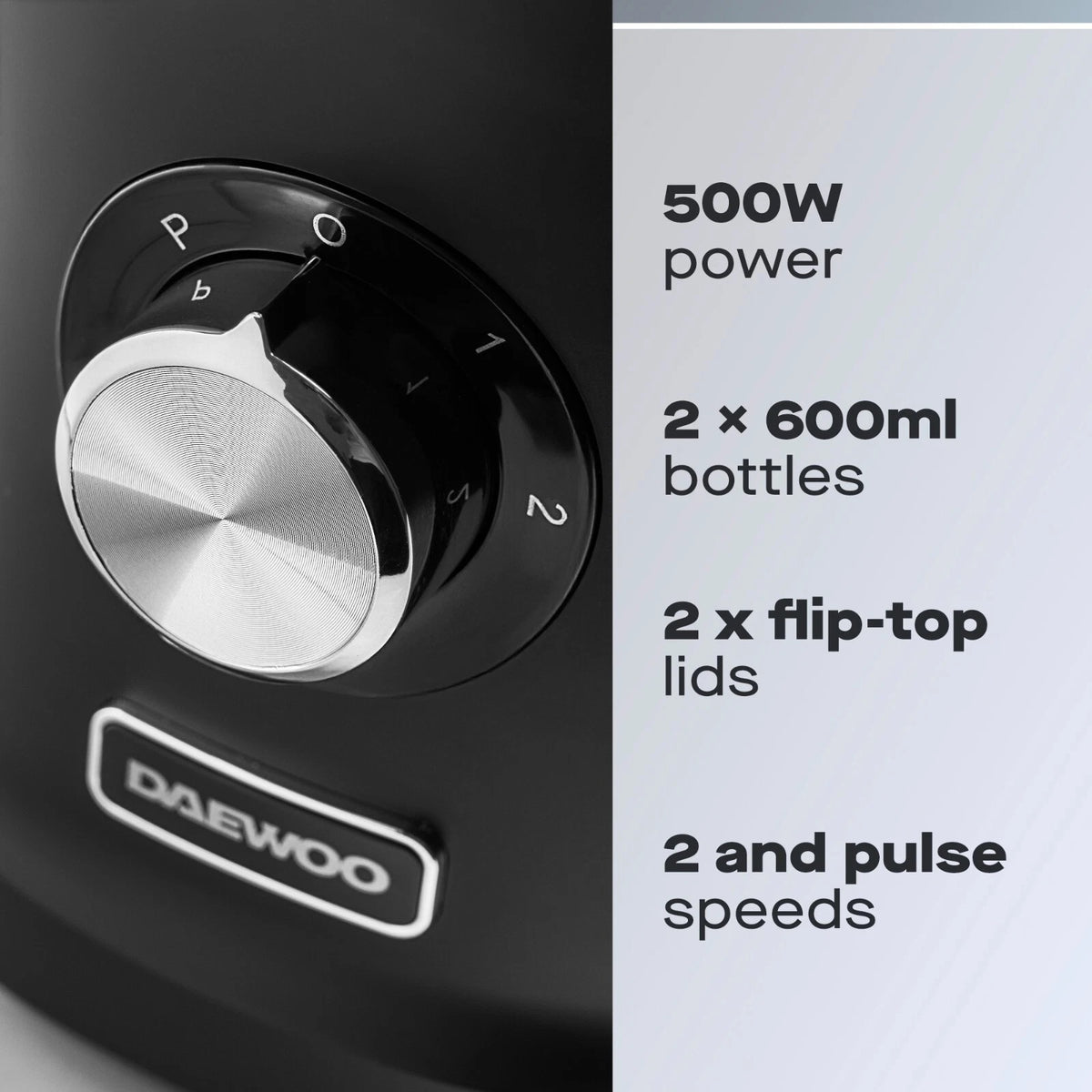 Daewoo Verti Blend 500W Blender Black SDA2783 | Perfect for Smoothies and Much More | 2x 600ml Beakers Included | Stainless Steel Blades | Pulse Function