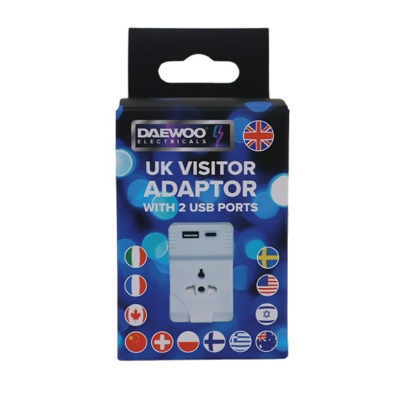 Daewoo UK Visitor Adaptor with 2 USB Ports White TVL1052 | 1x USB-A and 1x USB-C