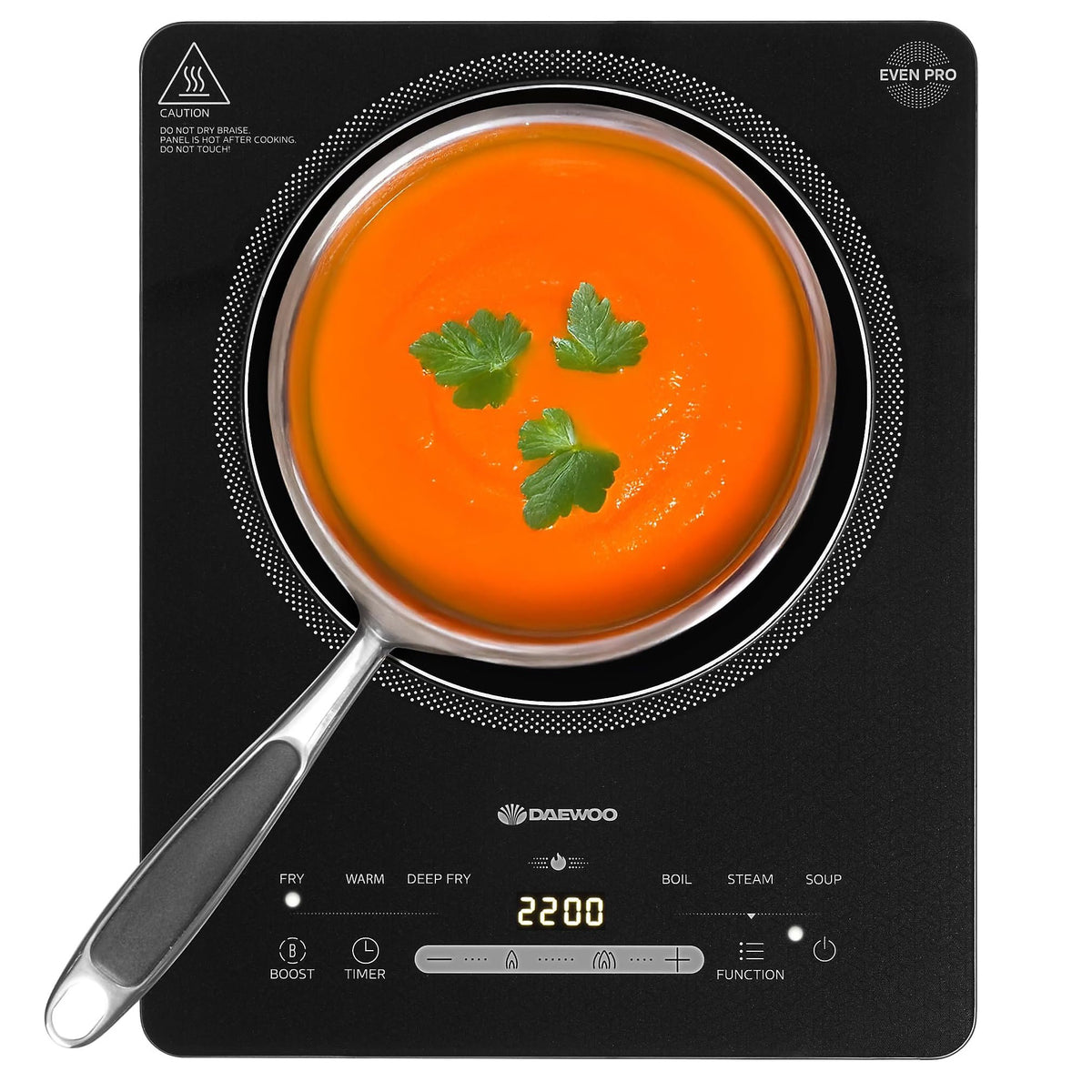 Daewoo 2200W Single Induction HOB Black SDA2771 | Digital Touch Control | 6 Preset Settings | Easy to Clean | 3 Hour Timer | Easy to Use