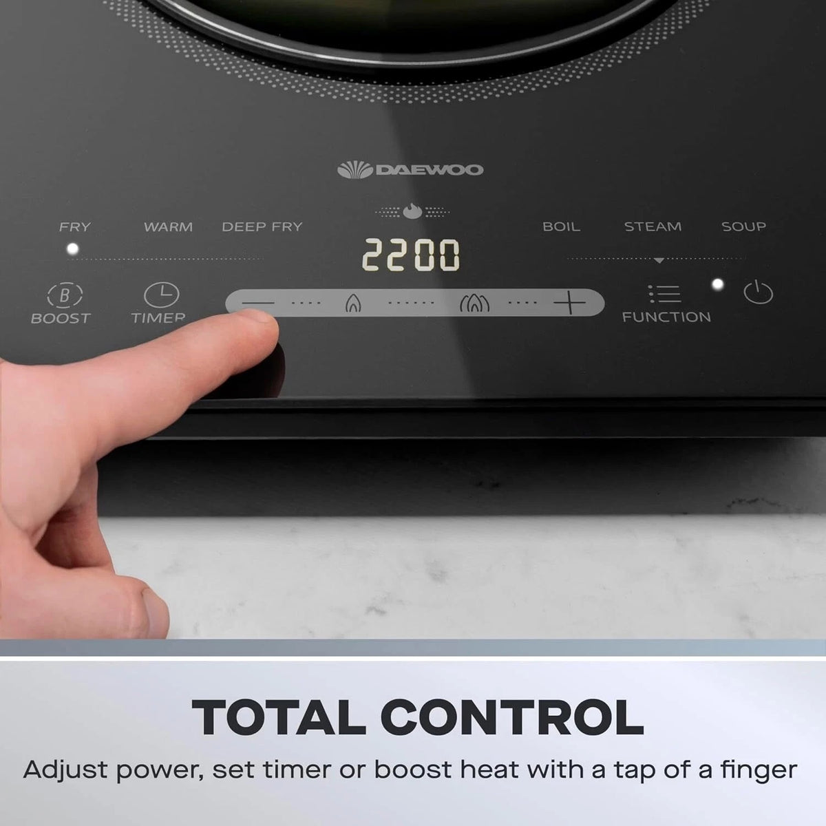 Daewoo 2200W Single Induction HOB Black SDA2771 | Digital Touch Control | 6 Preset Settings | Easy to Clean | 3 Hour Timer | Easy to Use