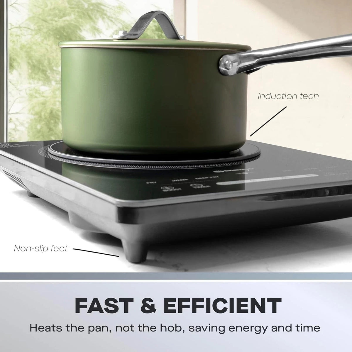 Daewoo 2200W Single Induction HOB Black SDA2771 | Digital Touch Control | 6 Preset Settings | Easy to Clean | 3 Hour Timer | Easy to Use