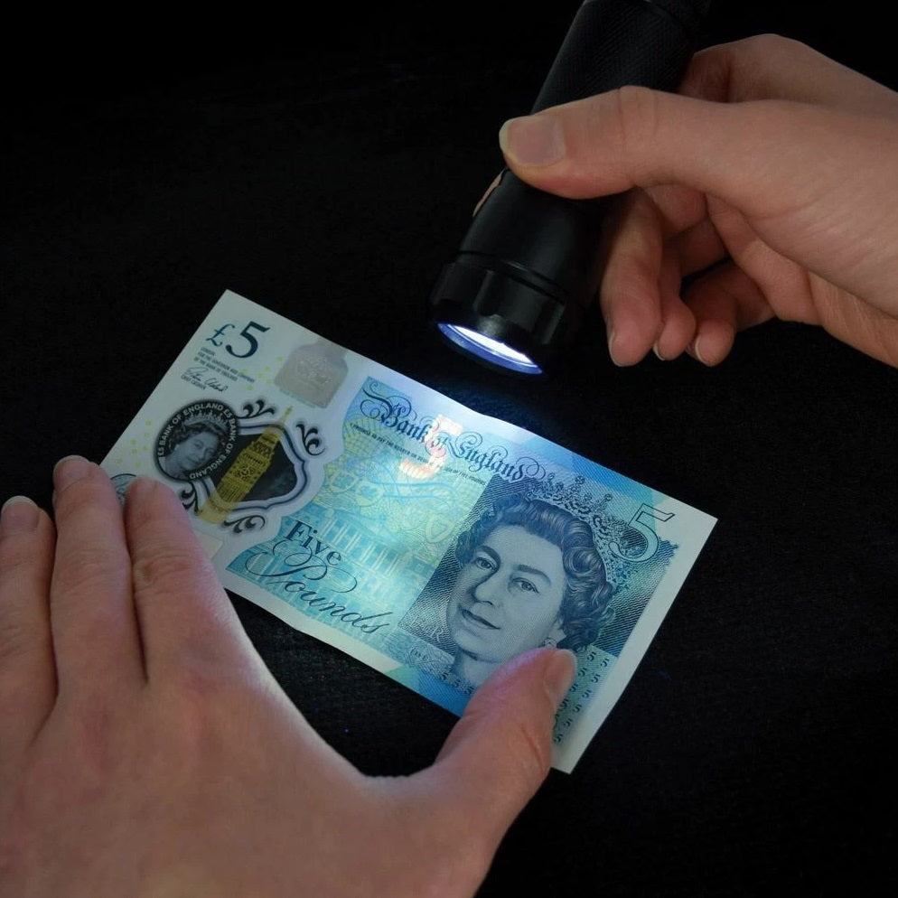 Mercury 9 LED UV Torch Black 410.445UK | Detects Fluorescent Agents and Security Codes | Identify Counterfeit Bank Notes