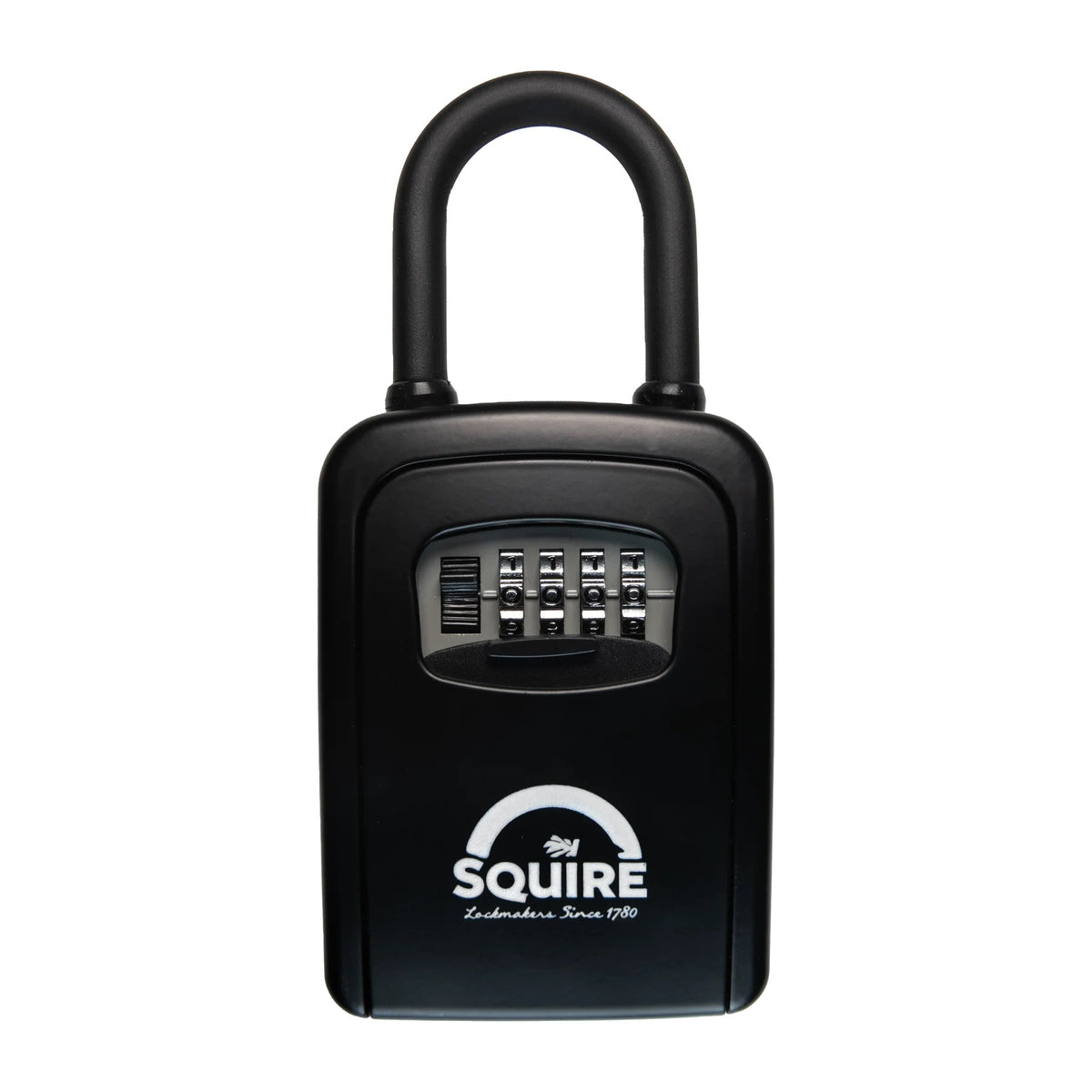 Squire Combination Key Keep 1 PB Black KEYKEEP1 PB | 4 Combination Wheels - 10000 Possible Combinations | No Keys to Lose | Portable Lock Box | Accepts Multiple Keys | Recodable Combination Mechanism | Shutter Door Over Combination Wheels | Soft Touch