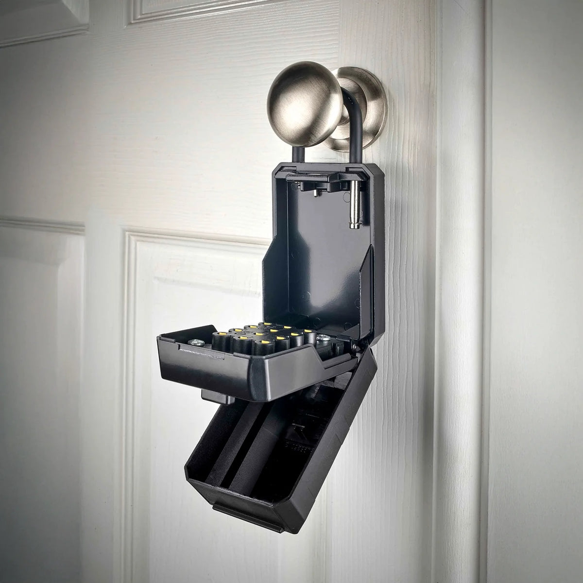 Squire Combination Key Keep 2 PB Black KEYKEEP2 PB | Portable Lock Box | Durable Construction | 12 Button Recodable Combination Lock | Weather Resistant Cover | Easy to Fit and Recode | Keep your Spare Keys Safe | Soft Touch Back and Coated Shackle to