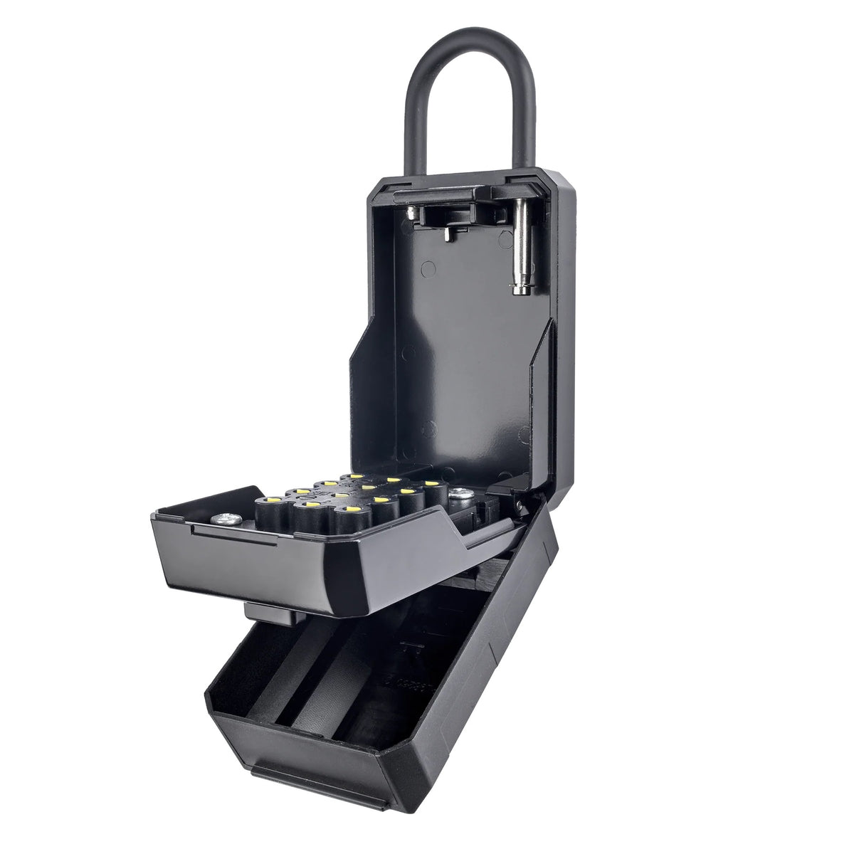 Squire Combination Key Keep 2 PB Black KEYKEEP2 PB | Portable Lock Box | Durable Construction | 12 Button Recodable Combination Lock | Weather Resistant Cover | Easy to Fit and Recode | Keep your Spare Keys Safe | Soft Touch Back and Coated Shackle to