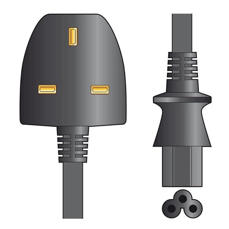 Mercury Mains Power UK Plug Figure 8 Lead Black 1Mtr 126g 114.033UK | 3A Fused Plug | Compatible with DVD-Laptop-TV and Speaker | BS 1363 Approved Plug