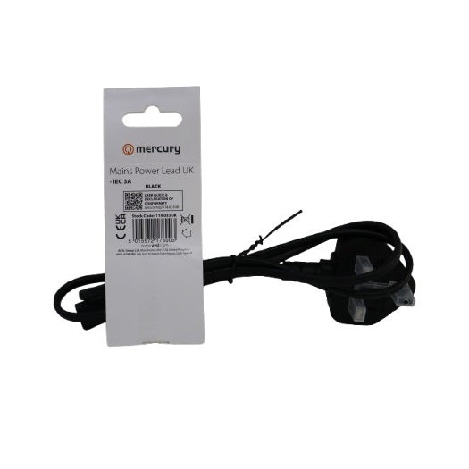 Mercury Mains Power UK Plug Figure 8 Lead Black 1Mtr 126g 114.033UK | 3A Fused Plug | Compatible with DVD-Laptop-TV and Speaker | BS 1363 Approved Plug