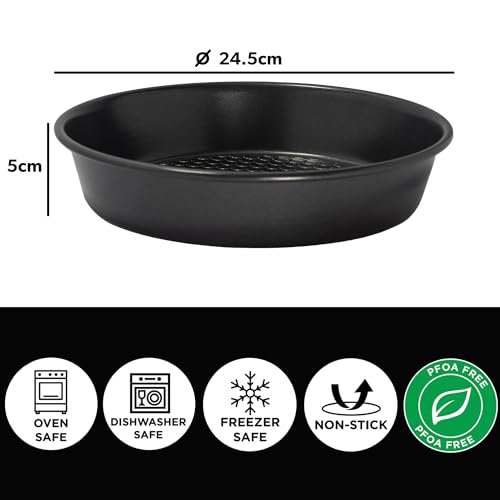The Hairy Bikers Round Non-Stick Cake Pan Black 9-Inch BKW1671 | Oven and Freezer Safe | Dishwasher Safe | Textured Base for Easy Release | PFOA Free