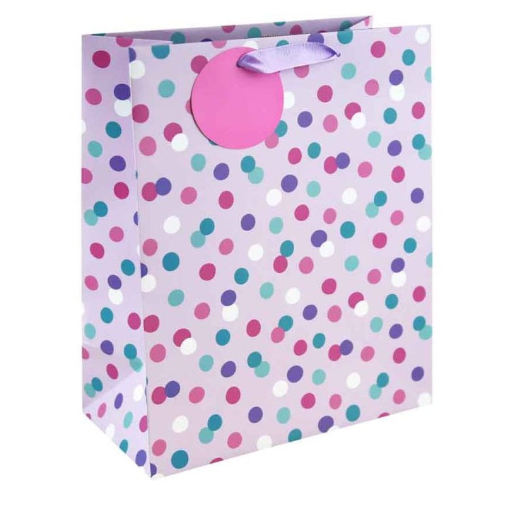 Clairefontaine Eurowrap Female Spots Gift Bag Multicoloured Large 265mm x 330mm x 140mm Pack of 6 35434-2C | With Tag and Ribbon Handles | For Birthdays and Celebrations
