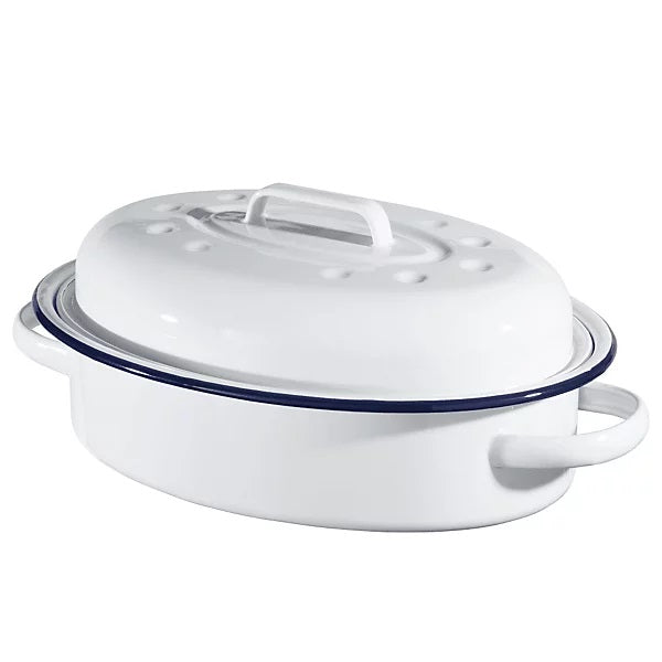 The Hairy Bikers Enamelled Casserole Dish White 4Ltr BKW1628 | Oven Safe | PFAS Free | Dishwasher Safe | Cookware for Stews-Roasts and Bakes | Not Microwave Safe