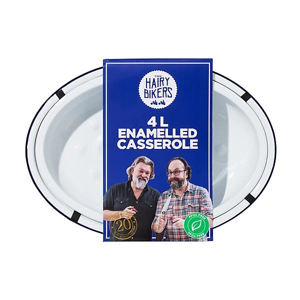 The Hairy Bikers Enamelled Casserole Dish White 4Ltr BKW1628 | Oven Safe | PFAS Free | Dishwasher Safe | Cookware for Stews-Roasts and Bakes | Not Microwave Safe