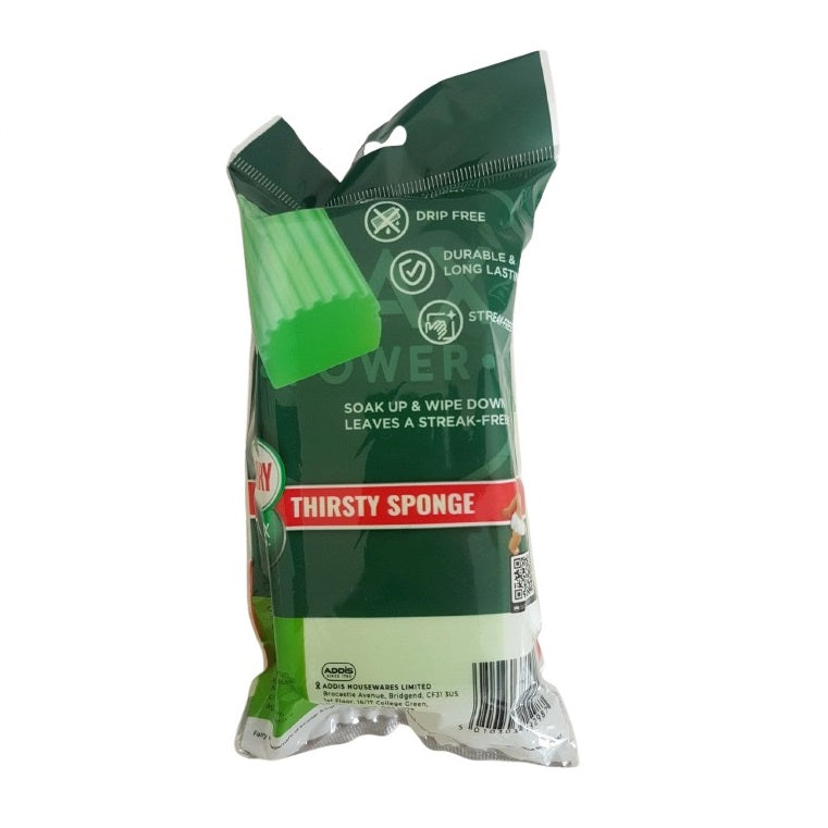 Addis Fairy Max Power Super Absorbent Thirsty Sponge Green 519779 | Soak Up and Wipe Down | Durable and Long Lasting | Streak Free | Drip Free