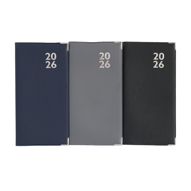 Design Group 2026 Slimline Week to View Diary Assorted Colours Pack of 1 YCORDIA4A032 | PVC Cover with Silver Corners | Planner for Appointments-Notes and Scheduling
