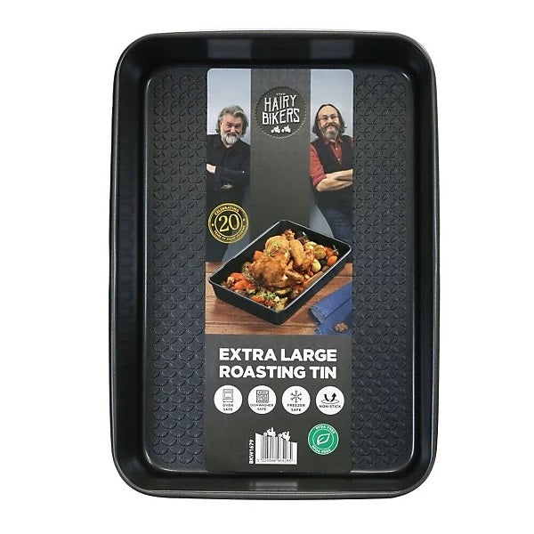 The Hairy Bikers Rectangular Non-Stick Roasting Tin Black Extra Large 40.2cm x 28.1cm x 8cm BKW1679 | Oven-Dishwasher-Freezer Safe | PFOA Free
