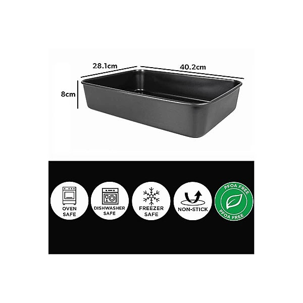 The Hairy Bikers Rectangular Non-Stick Roasting Tin Black Extra Large 40.2cm x 28.1cm x 8cm BKW1679 | Oven-Dishwasher-Freezer Safe | PFOA Free