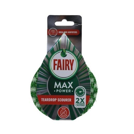 Addis Fairy Max Power Non-Scratch Teardrop Scourer Green Pack of 1 519866 | 2X Longer Lasting | Ideal for Air Fryers | Durable and Heavy Duty Scrubbing Pad | Point Design for Hard to Reach Corners | Next Level Performance