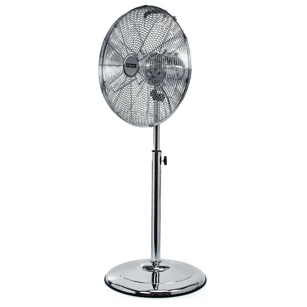 Status Oscillating Stand Fan Chrome 16-Inch S16CSTANDFAN | 3 Speed Settings | Oscillation Setting | Adjustable Height | Adjustable Angle | Portable | Carry Handle