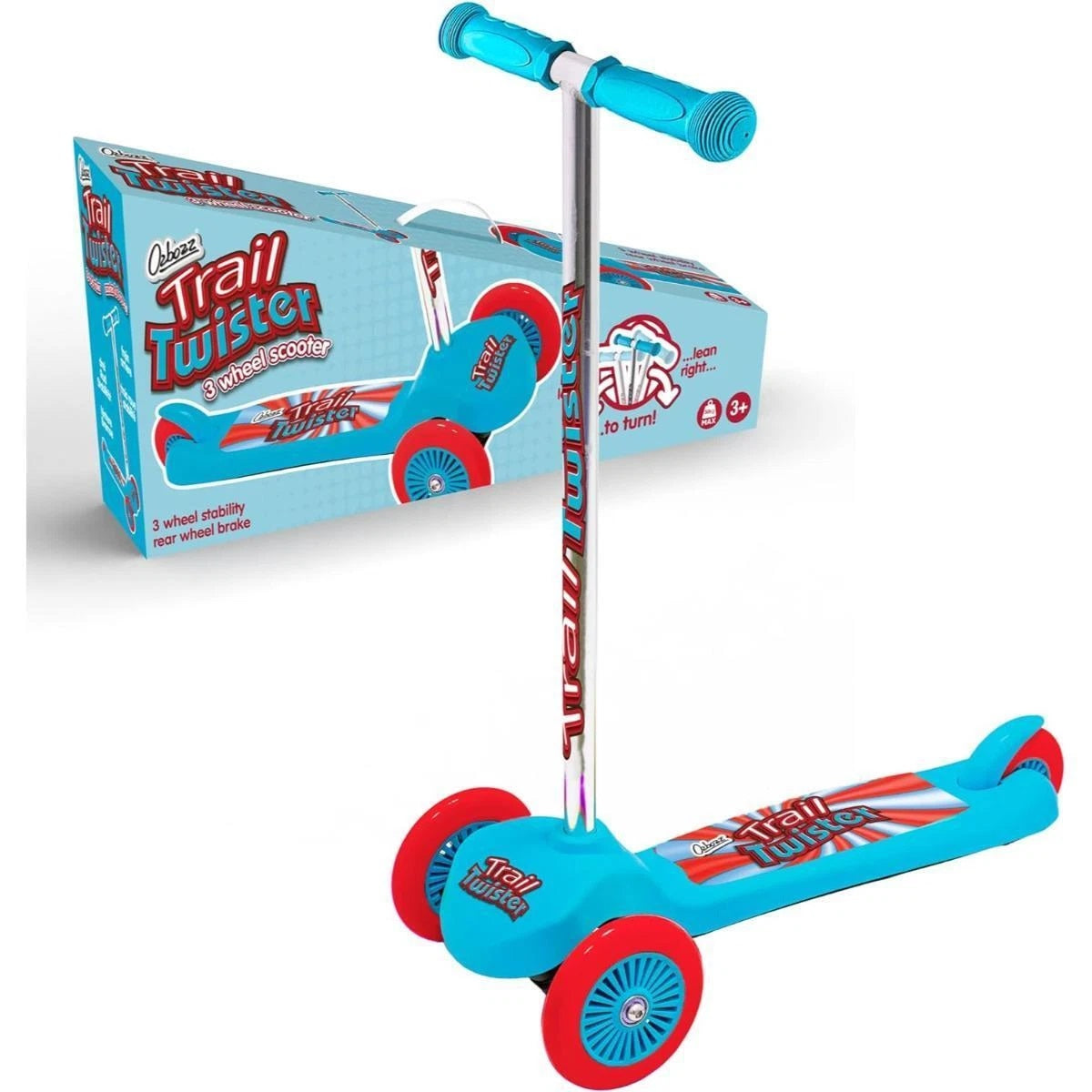 Ozbozz Trail Twister 3 Wheel Scooter Blue SV20745 | 3 Wheel Stability Rear Wheel Brake | 50Kg Max