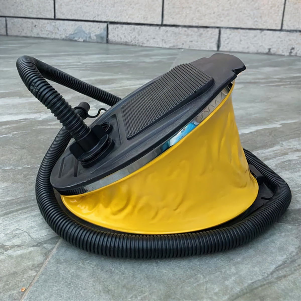 ProCamp Foot Pump Inflator-Deflator Black and Yellow 5Ltr CAM6295 | 3 Valve Plugs | Strong and Durable | Easy to Use | Folds Flat for Easy Storage | Inflates and Deflates Large Inflatables