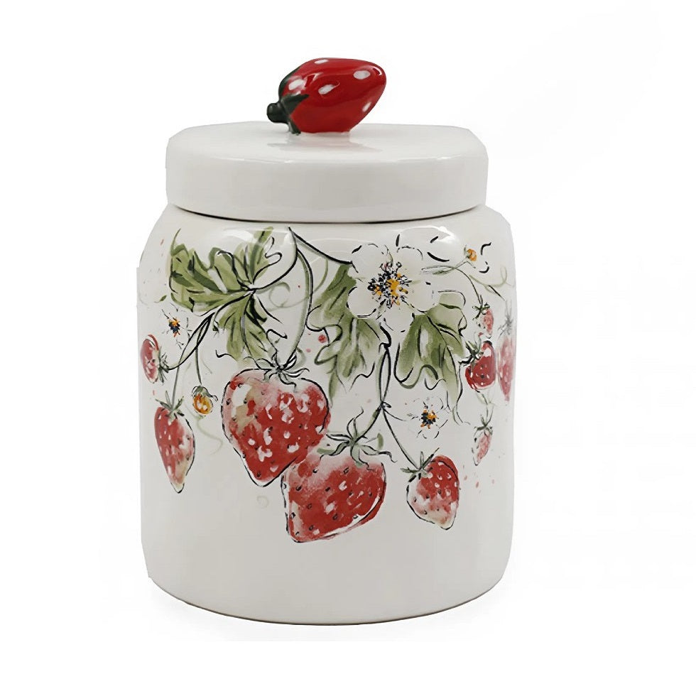Sifcon International Strawberry Print Jar White 12cm x 12cm x 16cm KG3784
