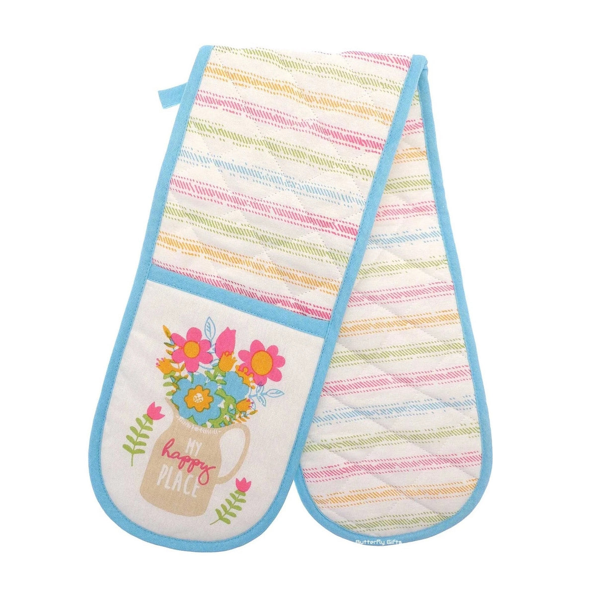 Country Club Double Oven Glove Multicoloured KCO236549 | My Happy Place Floral Design | Ideal for Baking and Cooking | Heat Resistant Quilted Mitt