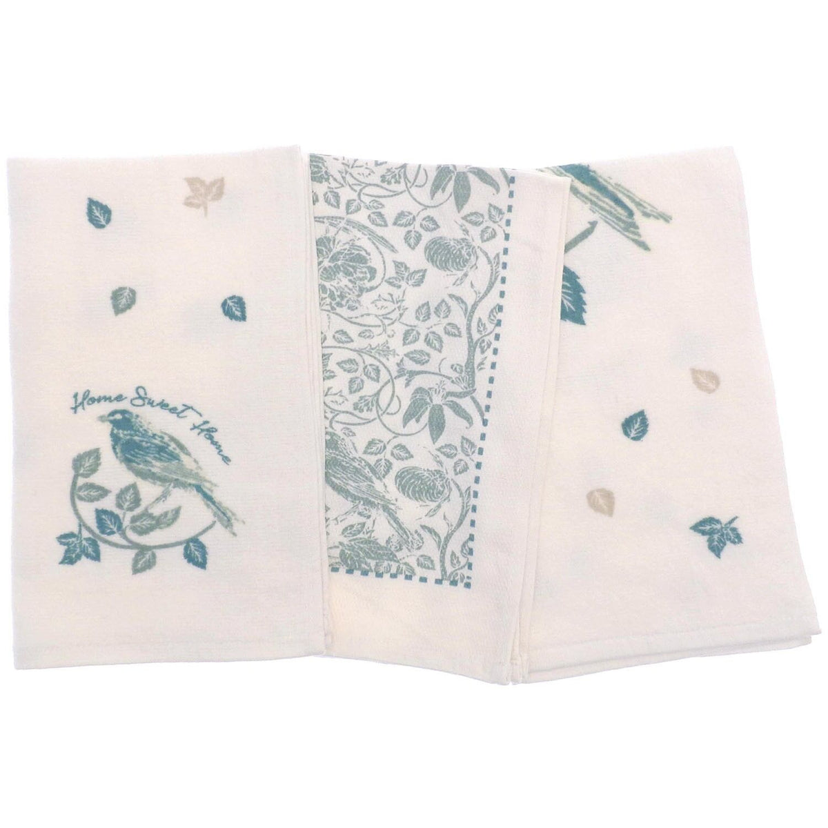 Country Club Flora and Fauna Tea Towels White Pack of 3 KTS231223 | 100 Percent Cotton | Home Sweet Home Bird Design | Absorbent and Durable | Ideal for Drying and Cleaning