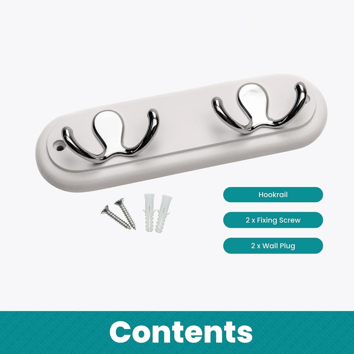 Bluecanyon Wall Mounted Dual Hooks with Chrome Finish White 22.5cm x 7cm x 1.5cm HK2010-2 | Bristol Polished | Heavy Duty Metal Hook Rack |For Bathroom-Hallway or Bedroom