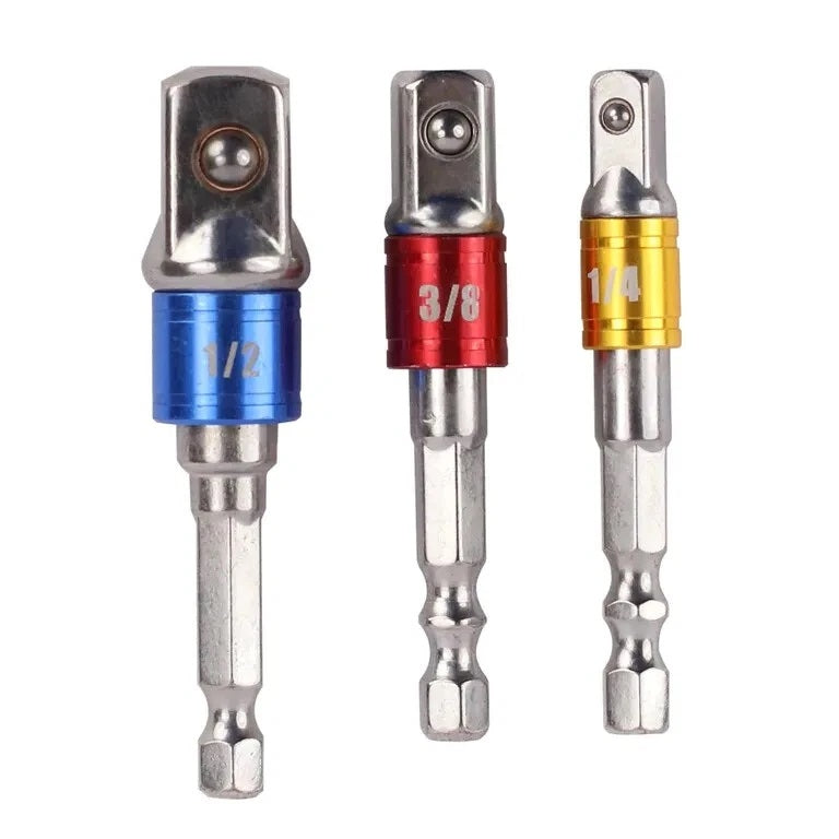 Dekton Quick Release Socket Driver Adaptors Assorted 3-Piece DT65458 | Fits All Standard Drill Chucks | Turns any Power Drill Into a Power Nut Driver | Ball Bearing and Locking Head