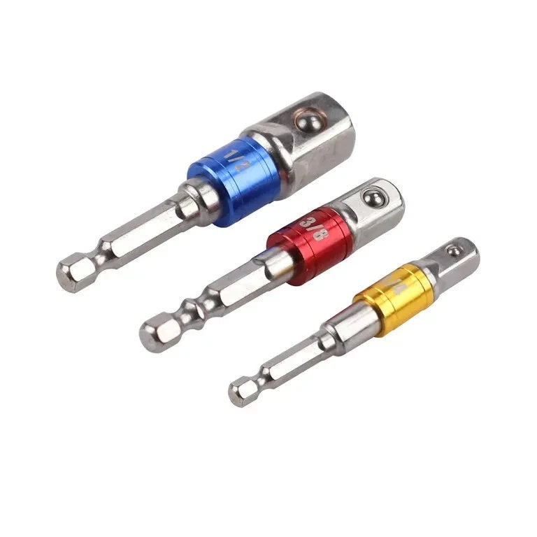 Dekton Quick Release Socket Driver Adaptors Assorted 3-Piece DT65458 | Fits All Standard Drill Chucks | Turns any Power Drill Into a Power Nut Driver | Ball Bearing and Locking Head
