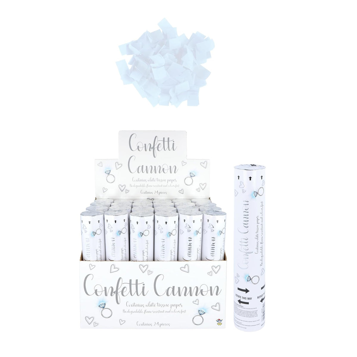 Henbrandt Wedding Confetti Cannon with Biodegradable Paper White 20cm X38830 | Heart and Ring Design | Party Popper for Engagements-Proposals and Celebrations | Easy Twist-To-Launch Design | Flame Resistant and Colour Fast