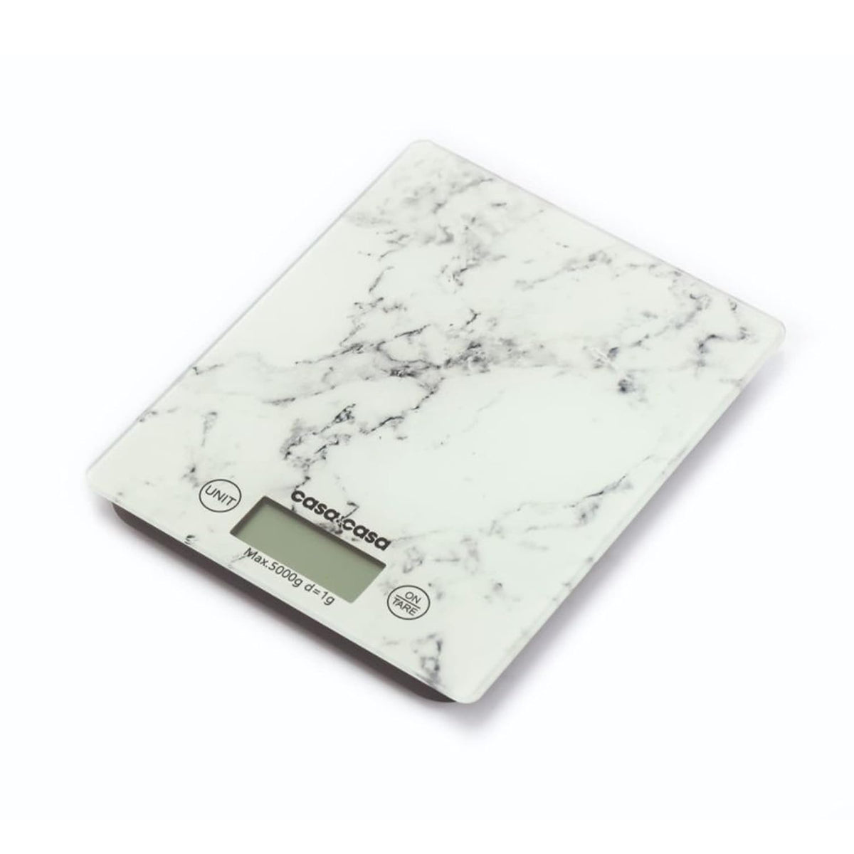 Casa and Casa Marble Design Electronic Kitchen Scale White 16.5cm x 21.5cm x 1.7cm 16320 | Digital Food Scale | With Tare Function | Easy Read LCD Display | Compact and Convenient | 5000g Capacity | Hygienic and Easy Clean | CR2032 Battery Included