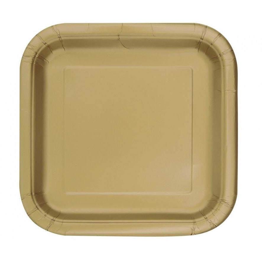 Unique Party Square Paper Plates Gold 22.2cm Pack of 14 33243EU