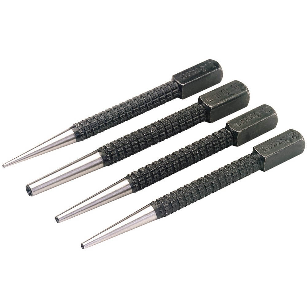 Draper Tools Cupped Nail Set Black and Silver Pack of 4 35480
