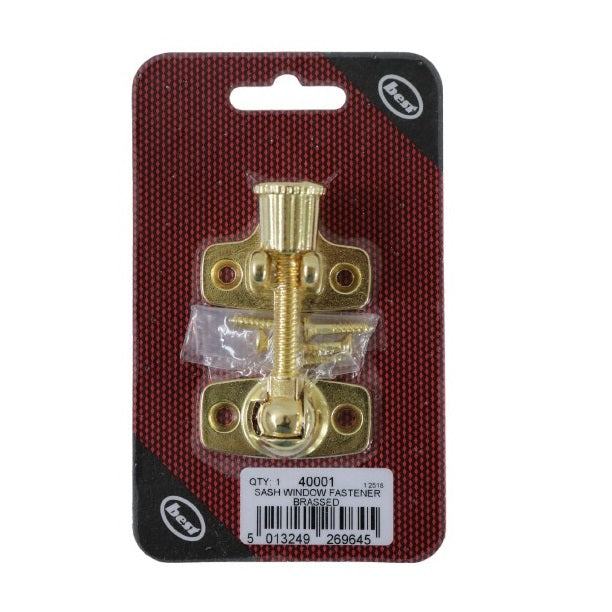 Best Brass Plated Sash Window Fastener EB Gold 40001 | Locking Catch with Screws | For Timber Sash Frames | Easy to Install