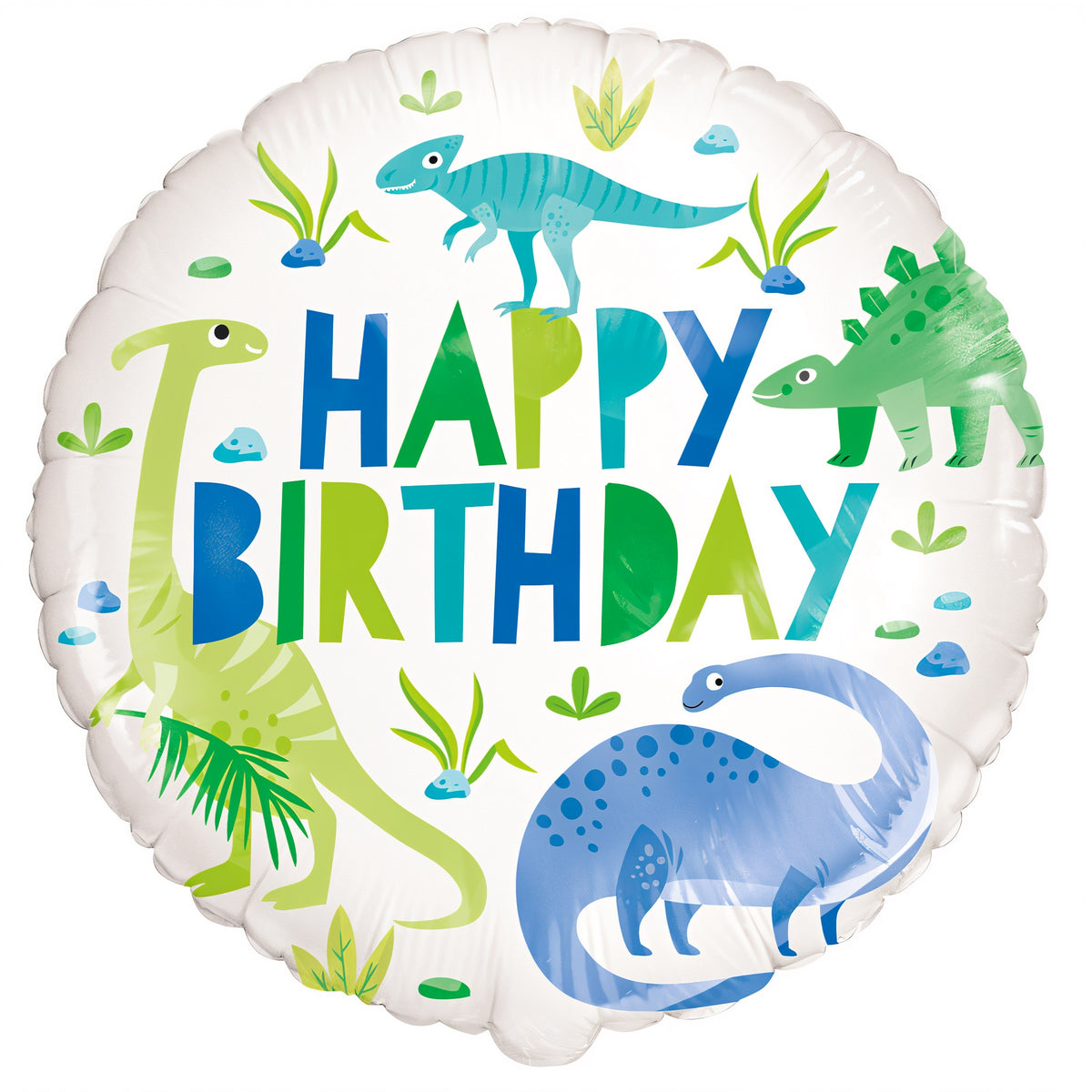 Unique Party Dino Happy Birthday Foil Helium Balloon Blue and Green 18-Inch 78317