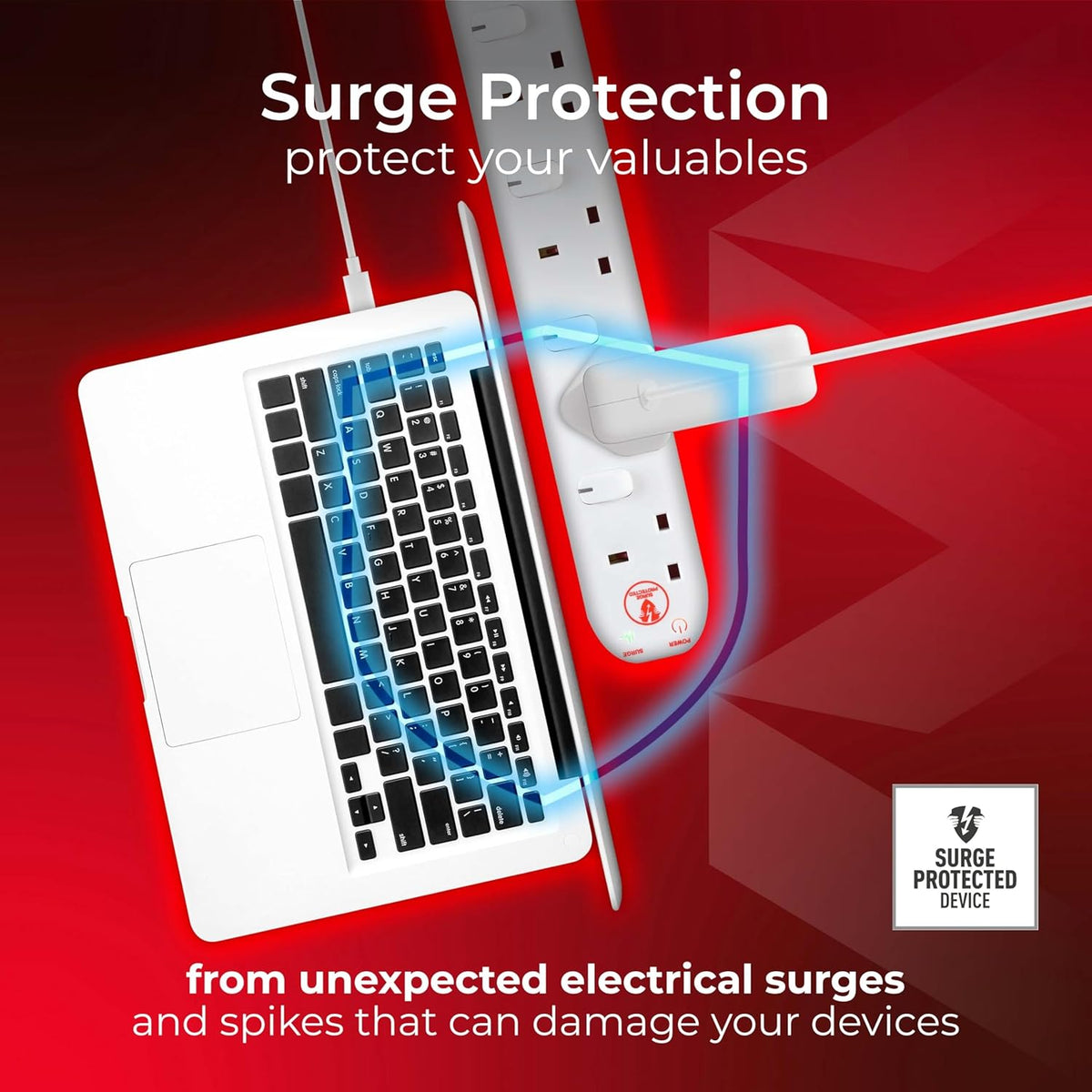 Masterplug Switched Surge Extension Lead White 13A SWSRG6210N | Surge Protected | 2 Meter Cable | 6 Socket | Protects your Valuable Equipment and Control the Power to Each Individual Socket