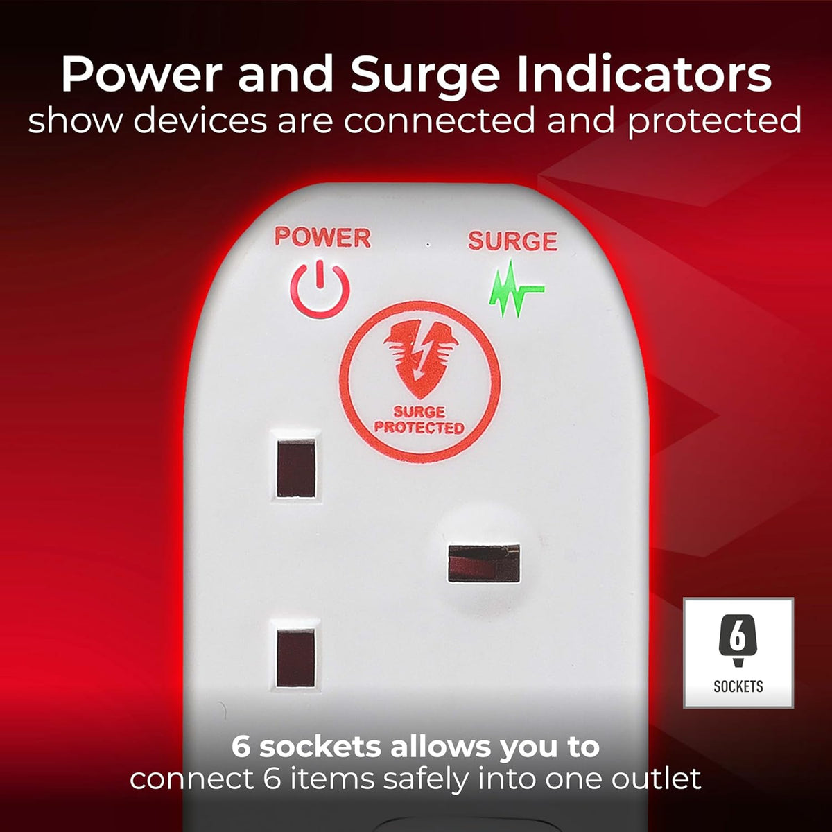 Masterplug Switched Surge Extension Lead White 13A SWSRG6210N | Surge Protected | 2 Meter Cable | 6 Socket | Protects your Valuable Equipment and Control the Power to Each Individual Socket