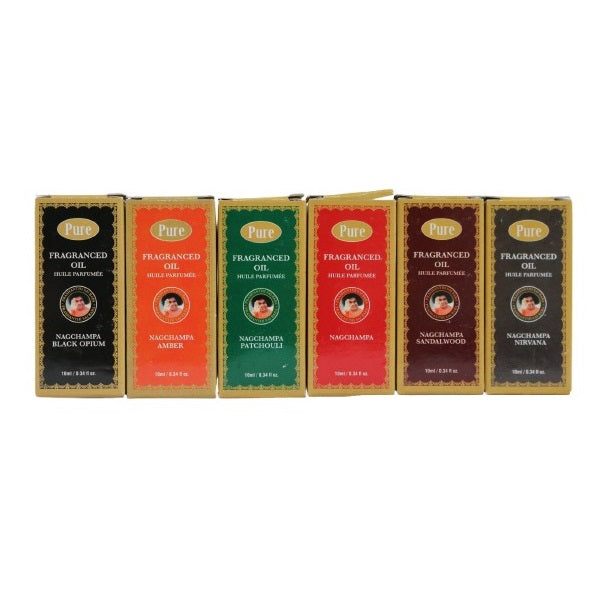SiL Pure Nagchampa Fragranced Oil Multicoloured 10ml Pack of 1 40g FR1254 | Assorted Fragrance Bottle | Includes Black Opium-Amber-Patchouli-Sandalwood and Nirvana Scents