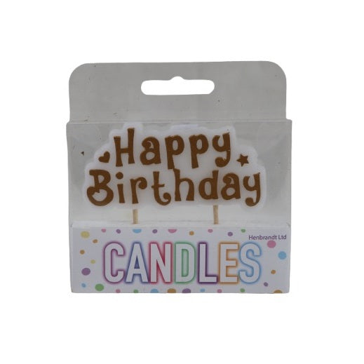 Henbrandt Happy Birthday Cake Candle White and Gold 8.3cm x 4cm X50114 | Gold Text Design on White Cloud Base | Fun Party Decoration for Birthday Celebrations