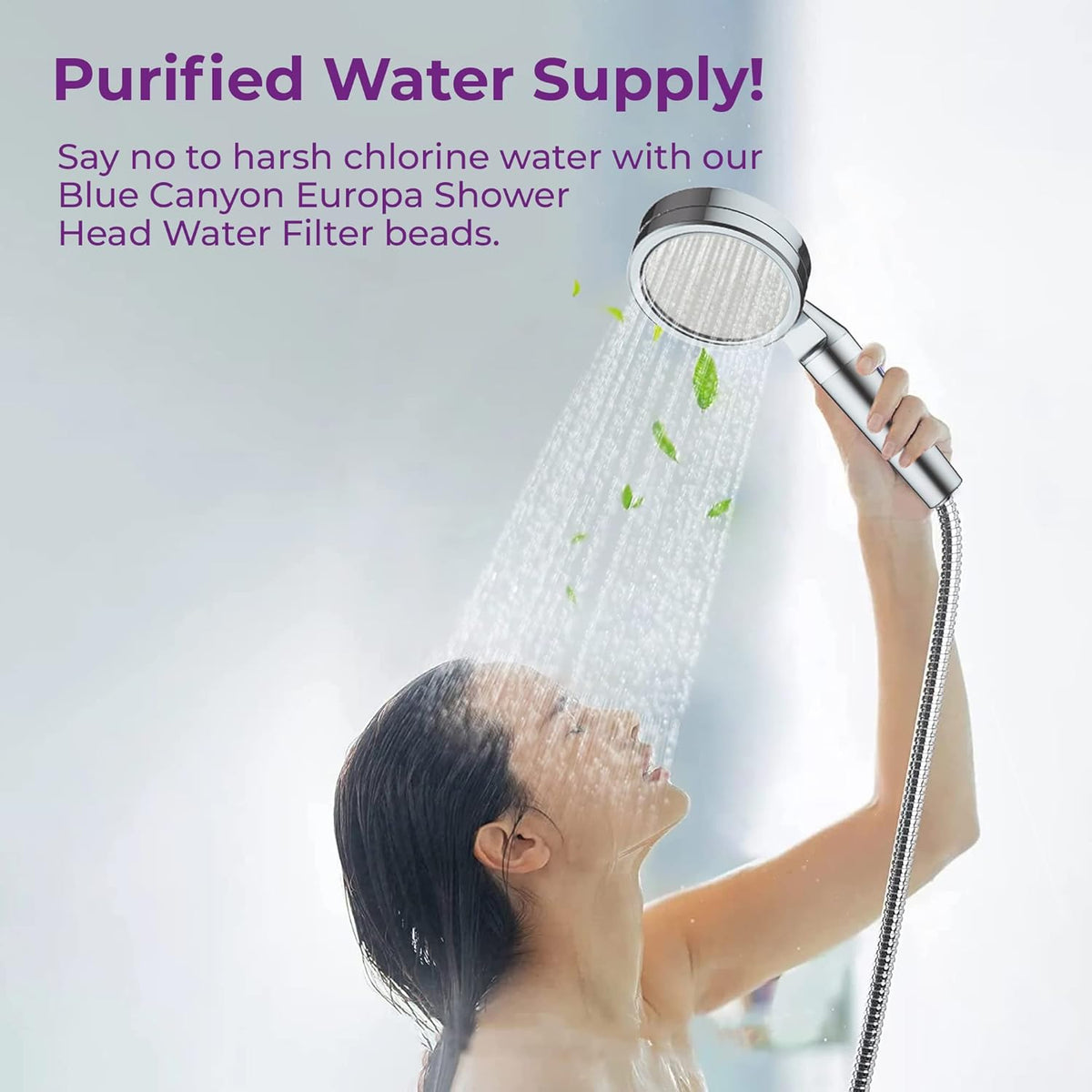 Bluecanyon Europa Single Mode Chrome Finish Shower Head with Filter Silver 10cm x 7cm SH2012 | With Stainless Steel Faceplate | Compatible with All Systems | With Water Purifying Calcium Sulphite Beads | Hard Water Filter Shower Spray | High-Pressure