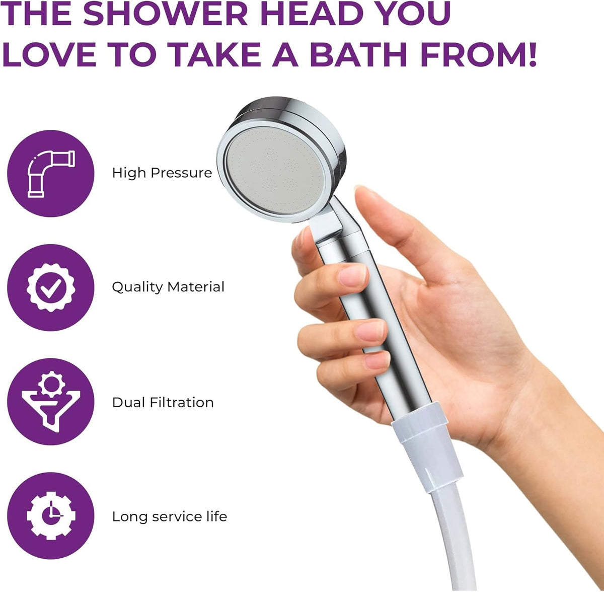 Bluecanyon Europa Single Mode Chrome Finish Shower Head with Filter Silver 10cm x 7cm SH2012 | With Stainless Steel Faceplate | Compatible with All Systems | With Water Purifying Calcium Sulphite Beads | Hard Water Filter Shower Spray | High-Pressure