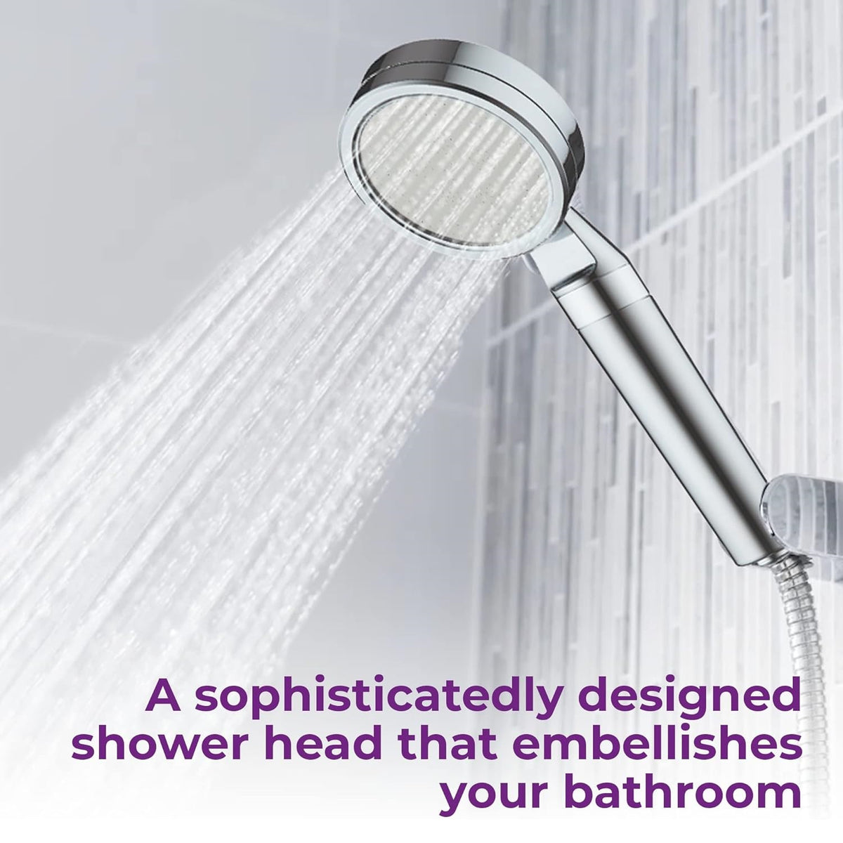 Bluecanyon Europa Single Mode Chrome Finish Shower Head with Filter Silver 10cm x 7cm SH2012 | With Stainless Steel Faceplate | Compatible with All Systems | With Water Purifying Calcium Sulphite Beads | Hard Water Filter Shower Spray | High-Pressure