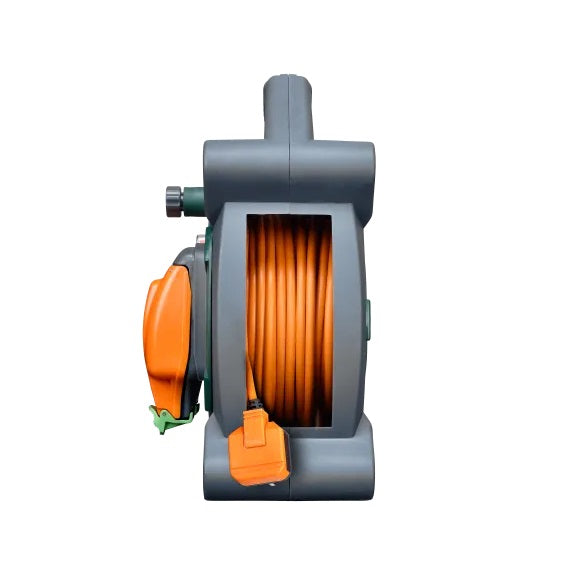 Masterplug 2 Socket Outdoor Cable Reel with Case Green 20Mtr HLP2013-2IP | With Weatherproof Sockets | 13Amps | IP54 Rated | Ideal for Outdoor Lighting and Power Tools | Safe and Convenient Temporary Outdoor Power | Robust Construction | Thermal Cut-Out