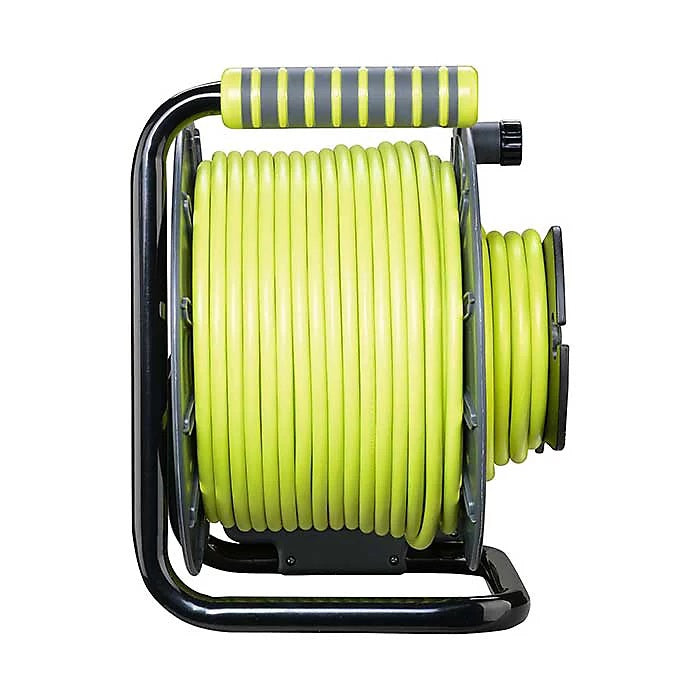 Masterplug Pro-XT 1 Socket Cable Reel with Carry Handle Grey and Green 25Mtr OMU2513FL3IP-PX | 13Amps | Heavy Duty Extension Lead | Ideal for Site and Workshop Use