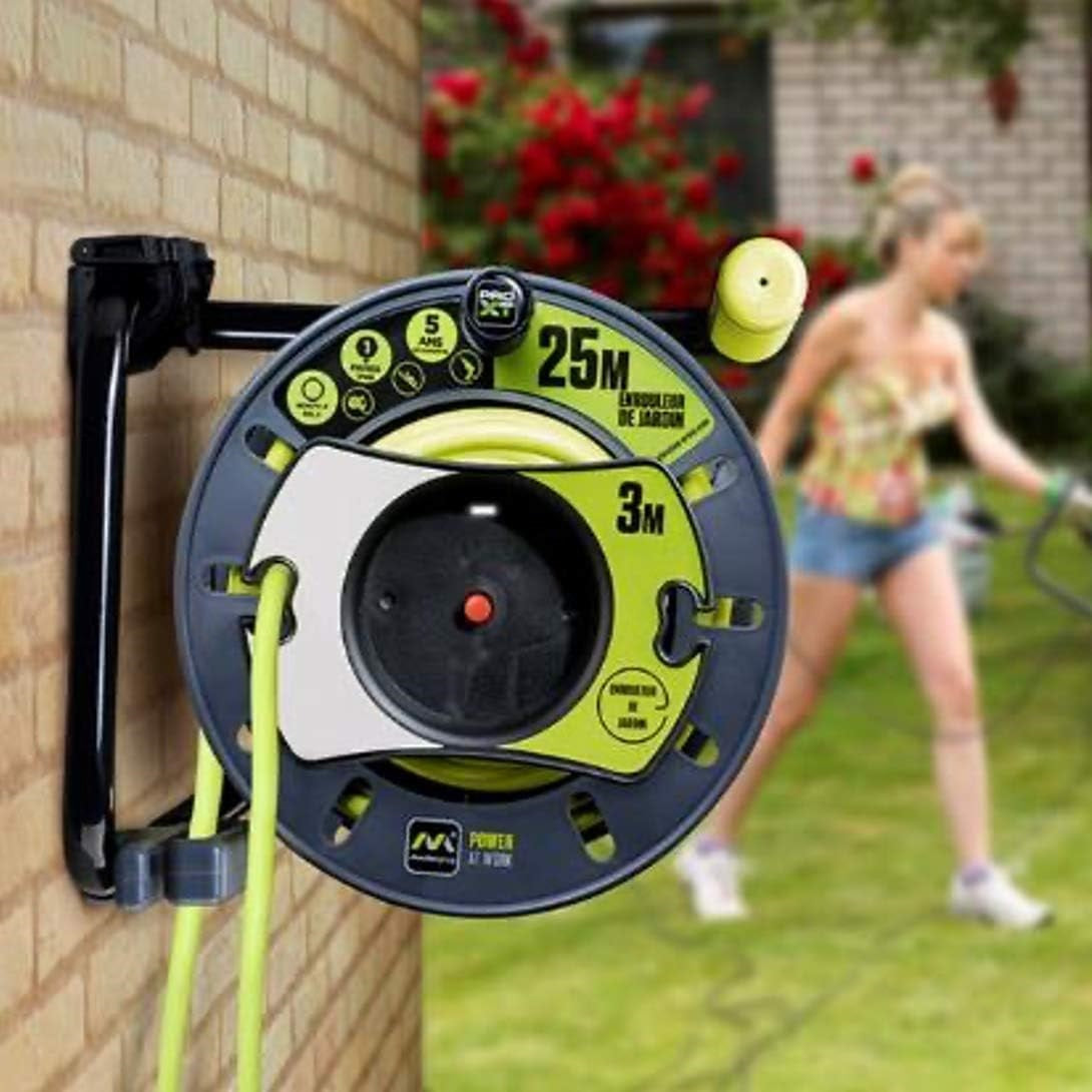Masterplug Pro-XT 1 Socket Cable Reel with Carry Handle Grey and Green 25Mtr OMU2513FL3IP-PX | 13Amps | Heavy Duty Extension Lead | Ideal for Site and Workshop Use