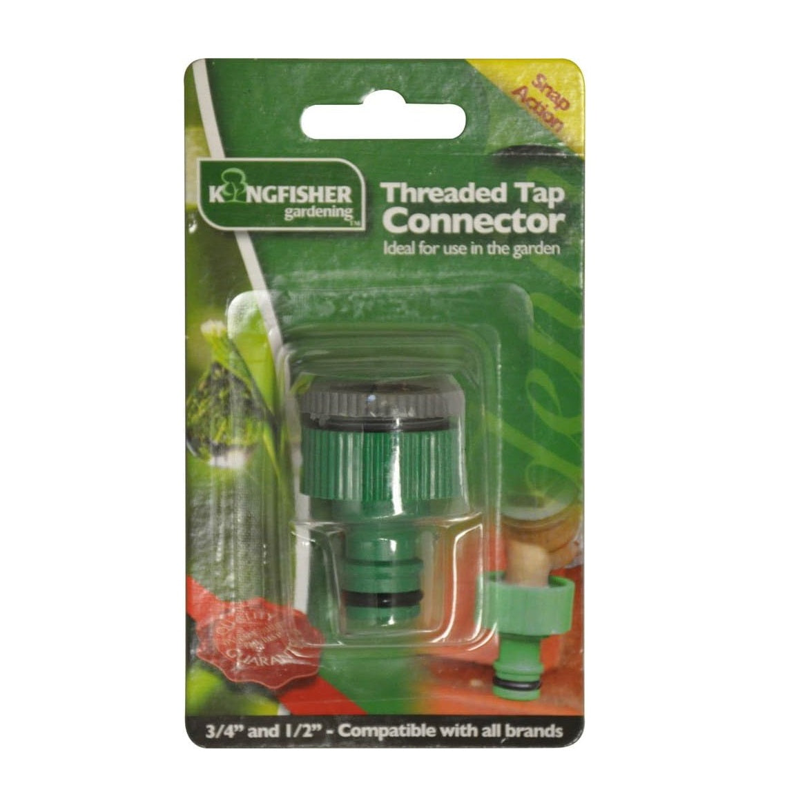Kingfisher Threaded Tap Connector Green 0.75-Inch and 0.5-Inch 607SNCP | Garden Hose Adapter | Snap Action Fit | Compatible with All Brands