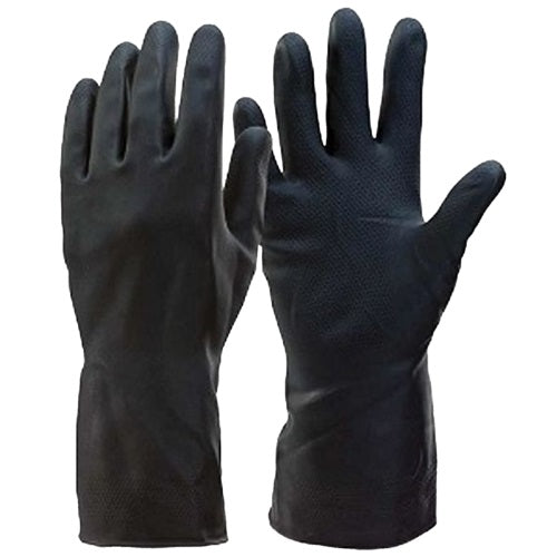 Ramon Optima Tough Flock Lined Industrial Gloves Black Medium 8â€“8.5 TRG.M | Natural Rubber | Heavy Duty Protection | Ideal for Cleaning and Maintenance
