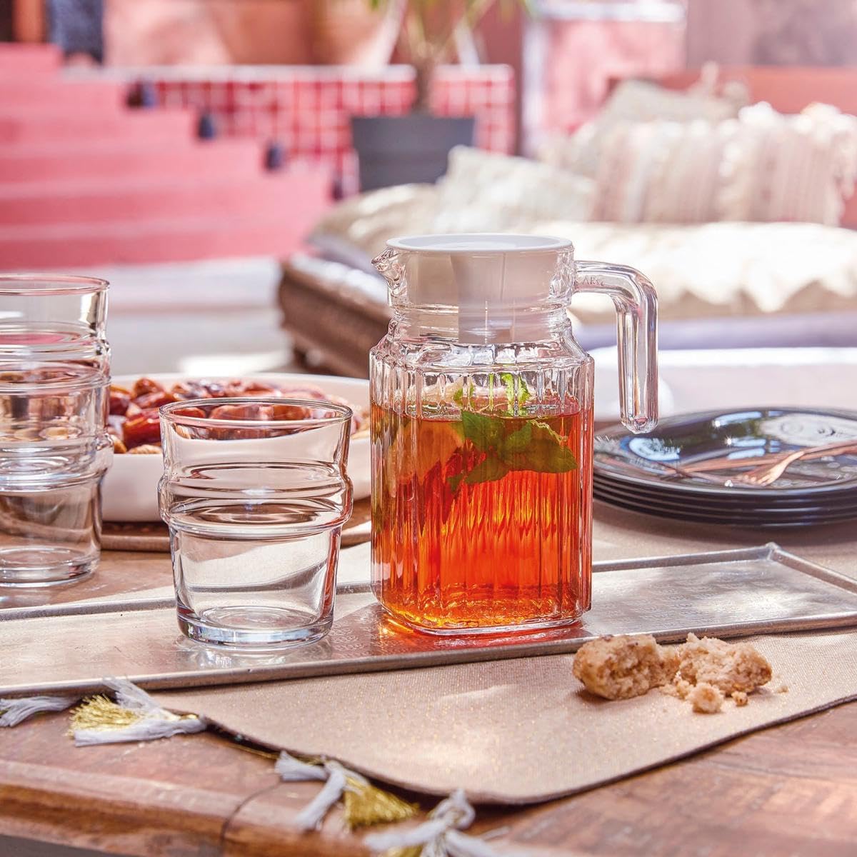 Luminarc Quadro Glass Water Jug with Lid Clear 500ml 75201 | Pitcher with Handle | Ideal for Juice-Milk and Beverages